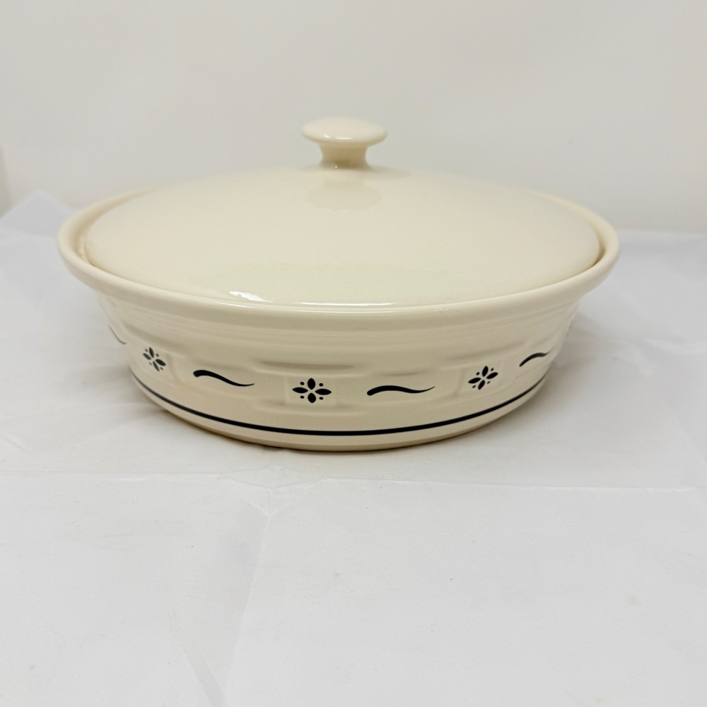 Longaberger Pottery Woven Traditions Heritage 2 Qt. Round Covered Casserole blue